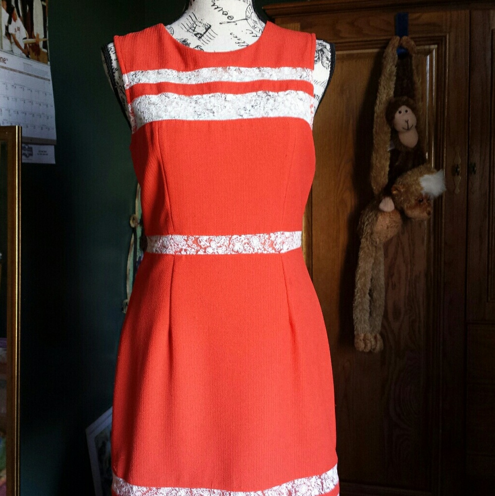 Esley tangerine lace inset sheath dress size small